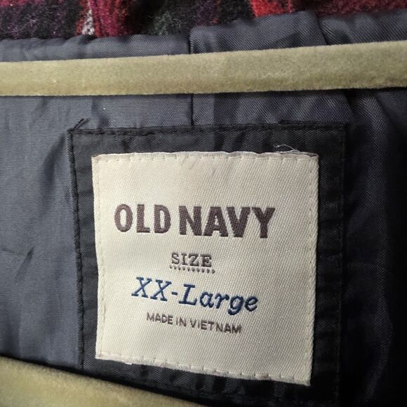 Old Navy Plaid Wool Blend Peacoat Size XXL  Lined Double Breasted Red Blue - Picture 8 of 11
